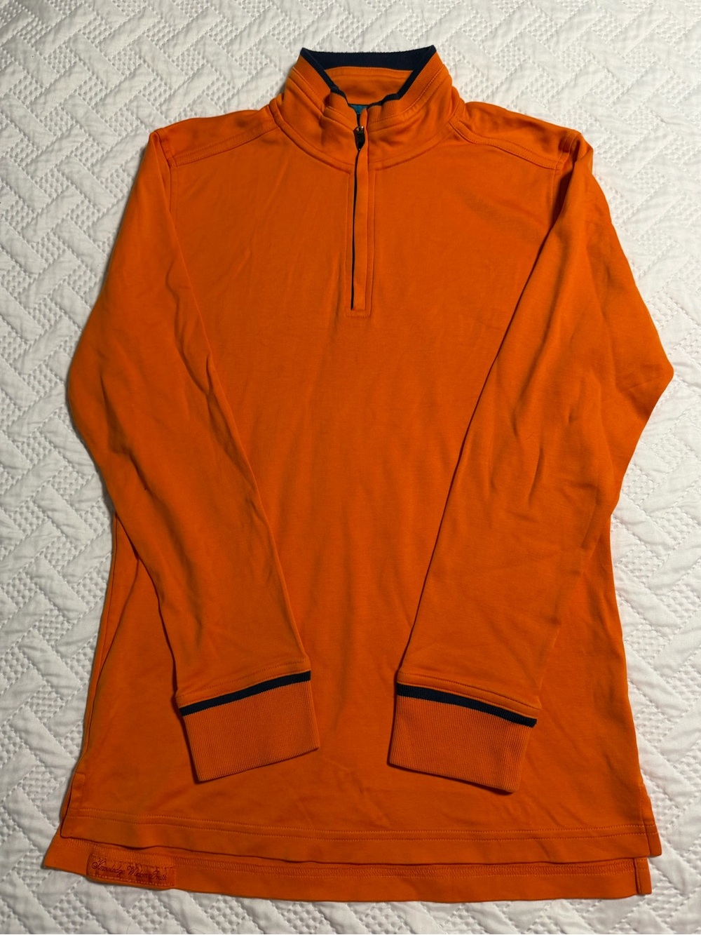 Robert Graham Men Small Orange Zip Up Sweater with Navy Trim Golfing Golf Cou
